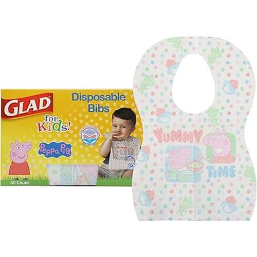 Glad Peppa Pig Paper Bibs, 30 Count with Cute Peppa Pig Design for Kids | Art & Craft Disposable Kids Bibs