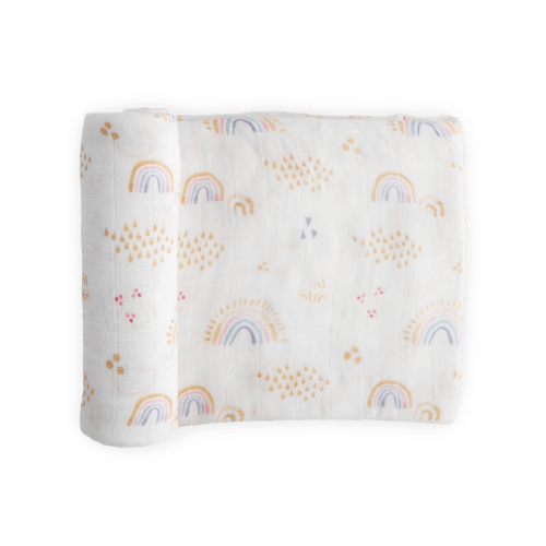 Deluxe Muslin Swaddle Blanket - Rainbows & Raindrops