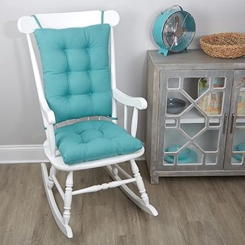 Klear Vu Omega Non-Slip Rocking Chair Cushion, Assembled in USA, Thick Tufted Design, Includes Seat Pad & Back Pillow with Ties, 17x17 Inches, 2-Piece Set, Solid Teal 2 Count