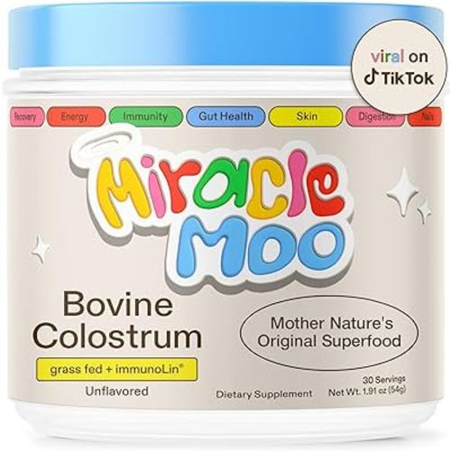 Colostrum Supplement for Gut Health, Hair Growth, Beauty and Immune Support - Easy to Mix Grass Fed Bovine Powder - Highest IgG Plus ImmunoLin, Unflavored (30 Servings)
