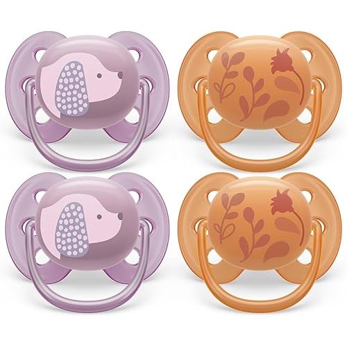 Philips Avent Ultra Soft Pacifier - 4 x Soft and Flexible Baby Pacifiers for Babies Aged 6-18 Months, BPA Free with Sterilizer Carry Case, SCF091/30
