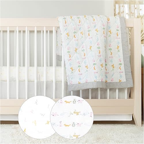 aden + anais Essentials 3-Piece Crib Bedding Set, Baby Bedding Bundle, Cotton Blanket, Crib Sheet, Crib Skirt, Alphabet Animals