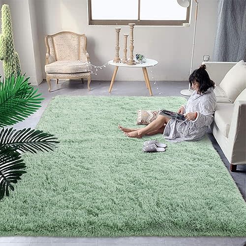 DweIke Fluffy Rug Carpet for Bedroom Living Room, 3x5 Feet Sage Green Area Rugs for Boys Kids Girls Bedroom Decor, Soft Shaggy Plush Cute Floor Rug for Baby Nursery, Non-Slip and Washable Rug