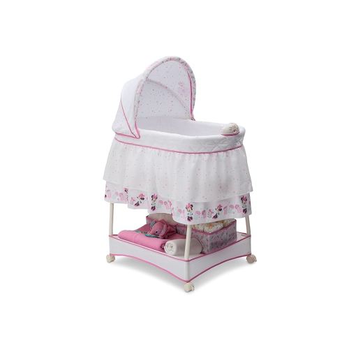 Delta Children Gliding Bedside Bassinet - Portable Crib with Lights, Sounds and Vibration, Disney Minnie Mouse Boutique