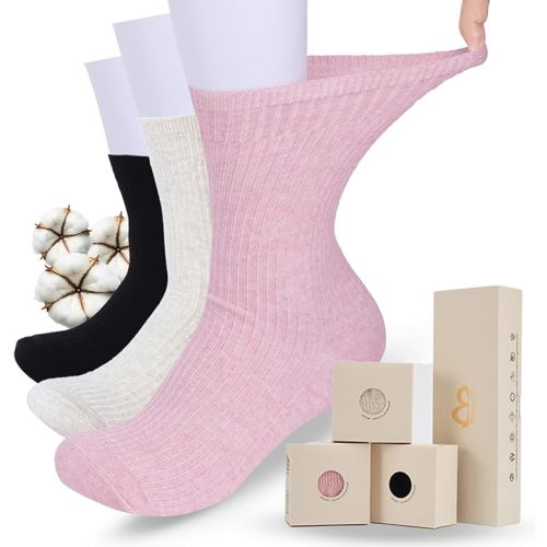 Maternity Socks for Pregnancy, Hospital, Diabetic, Non-Slip (Relax Fit, Not Extra Wide, Breathable Cotton) Gift 3-Pack, Women Sizes 9-11 (Pink, Beige, Black)
