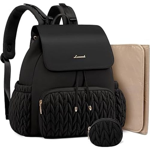 LOVEVOOK Diaper Bag Backpack, Small Cute Baby Bag, Stylish Water-Resistant Travel Bag for Mom, Baby Backpack with Changing Pad, Stroller Straps - Black