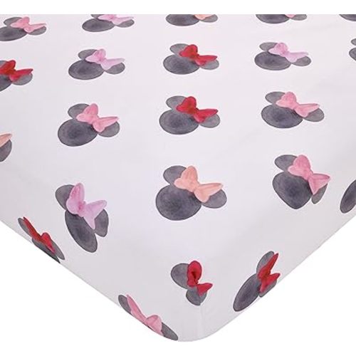Disney Minnie Mouse - Black, Red and Pink Watercolor Minnie Ears Nursery Polyester Fitted Crib Sheet