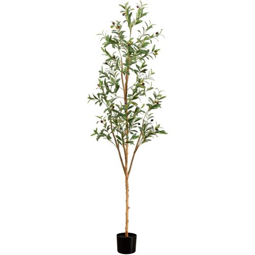 Nearly Natural Olive Tree Artificial Indoor 6FT Tall Silk Faux Olive Tree for Home and Office Decor, Fake Potted Olive Tree with Natural Wood Trunk, Realistic Olive Tree Branches and Lifelike Fruits