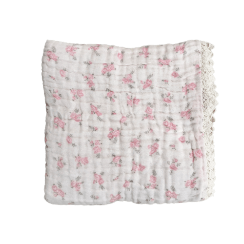 LITTLE AND FERN | Gauze Lace Blanket in Country Floral