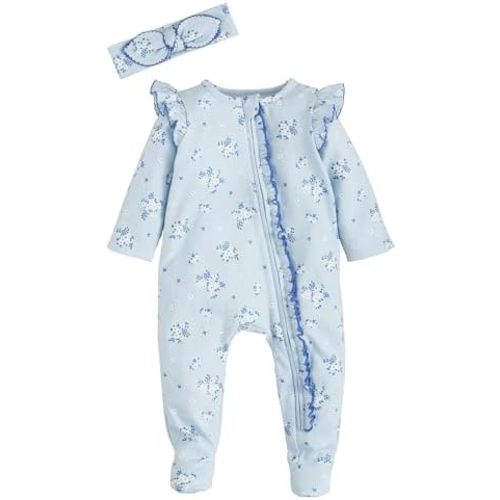 Mud Pie Baby Girls Children's Ditsy Blue Floral Sleepers