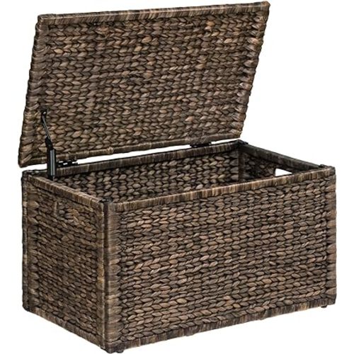 eHemco Heavy-duty Water Hyacinth Wicker Storage Trunk with Metal Frame, 30 by 17.5 by 17.5 Inches, Light Brown Wash