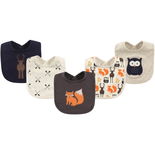Hudson Baby Infant Boy Cotton Bibs 5pk, Forest, One Size - Forest - One Size