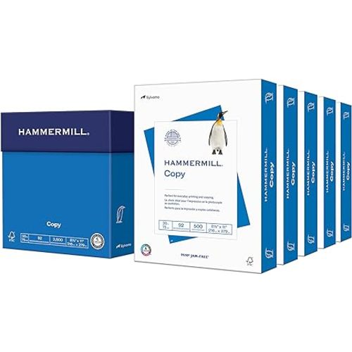 Hammermill Printer Paper, 20 lb Copy Paper, 8.5 x 11 - 5 Ream (2,500 Sheets) - 92 Bright, Made in the USA