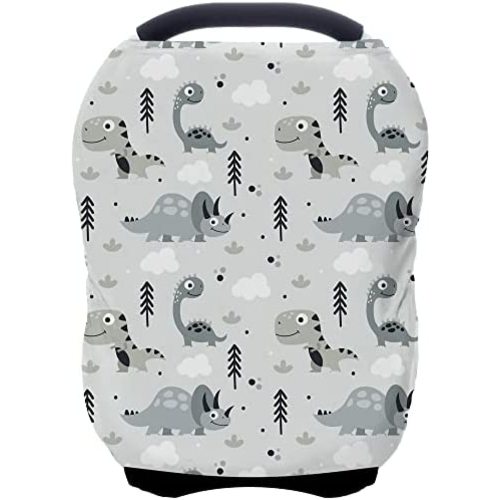 Car Seat Covers for Babies - Multi- use Nursing Carseat Canopy, Breastfeeding Covers, Baby Shower Gifts for Boys and Girls (Grey Dinosaur)