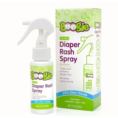 Diaper Rash Cream Spray by Boogie Bottoms, Travel Friendly No-Rub Touch Free Application for Sensitive Skin, from The Maker of Boogie Wipes, Over 200 Sprays per Bottle, 1.7 oz