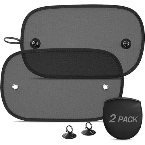 DIZA100 Car Sun Shade, 2 Pack Car Window Shade for Baby Universal Cling Sunshade for Car Side Window Sun Glare and UV Protection for Kids/Adults/Pets - 20''x12'' Fits 98% Cars(Suction Cup Stick) - Black:M