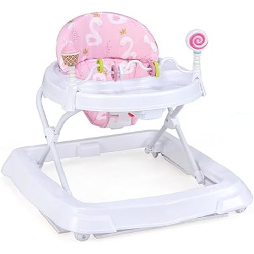 HONEY JOY Baby Walker, Foldable Toddler Walker with Toys, Learning-Seated or Walk-Behind for Boys and Girls, Adjustable Height, High Back Padded Seat, Infant Activity Walker with Wheels (Pink)