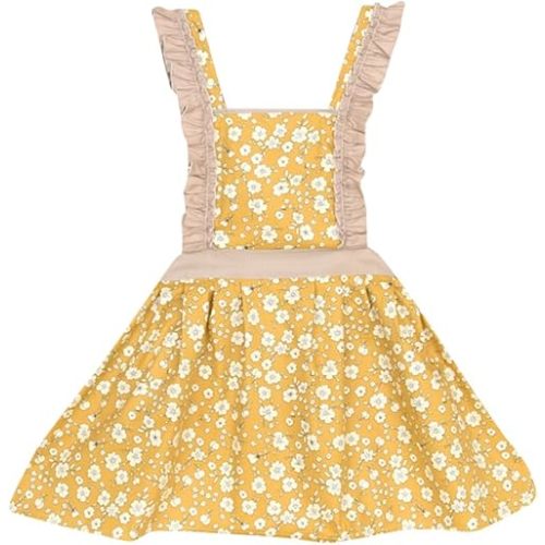 CRB Fashion Kids Cooking Baking Apron | Toddler, Little Girls, Cute Kitchen Chef Aprons, Yellow, 6 to 8 Years Old
