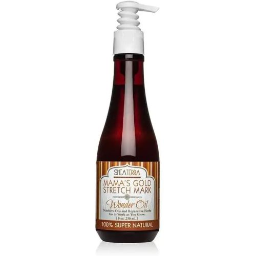 Shea Terra Organics Super Natural Mama's Gold Stretch Mark Wonder Oil for Pregnancy and Postpartum – Deeply Nourishing Botanical Blend – 4 oz