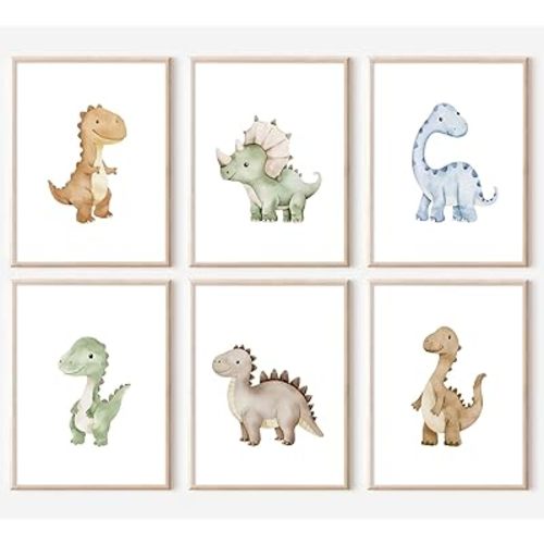 Dinosaur Nursery Wall Art Kids Canvas Poster Boys Room Wall Decor Watercolor Dino Wall Art Toddler Baby Pictures Dinosaur Prints Nursery Artwork for Boys Room Bedroom 12x16 Inch Unframed Set of 6