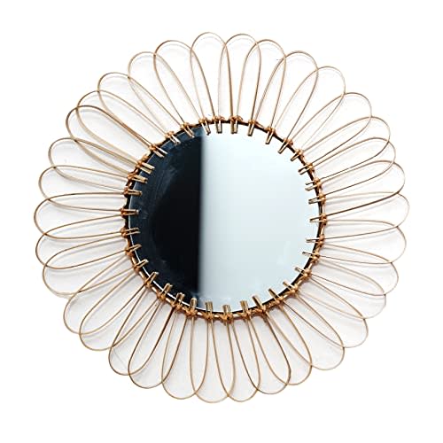 NEERGREVE Bamboo Wall Mounted Mirror | Flower Wicker Rattan Decorative Mirrors for Living Room Bedroom Office (13.8 Inches)