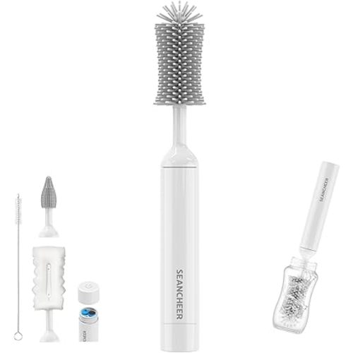 Electric Bottle Brush Cleaner, Waterproof Electric Baby Bottle Brush Cleaner, AA Battery-Powered & 360° Wrist-Friendly, with Silicone Bottle/Nipple/Sponge/Straw Brush, Perfect for New Parents