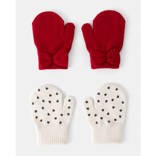 Toddler Girl 2-Pack Heart & Bow Winter Gloves - Red/Cream - Carter's | Carter's