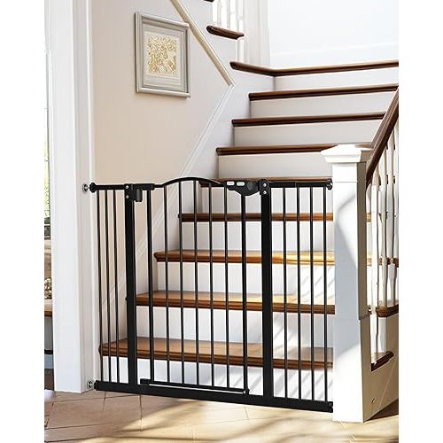 InnoTruth Baby Gate for Stairs & Doorways 29-39.6" Wide, 30" Tall Dog Gate for Pet Gates, Easy Step Auto Close Walk Thru Metal Stair Child Gate, Dual-Lock Safety Design and One-Hand Opening, Black