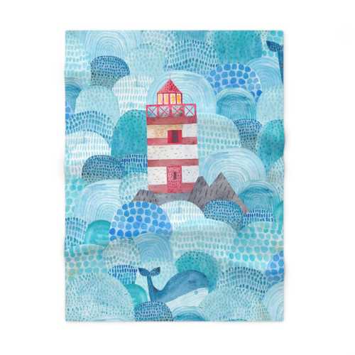 Baby Blanket, Soft Fleece Baby Blanket for Nursery, Ocean Theme Baby Shower Gift, Lighthouse Design, Cute Baby Gift