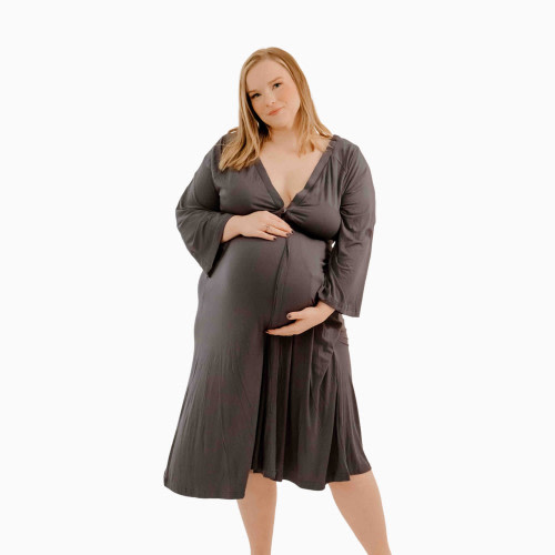 Lila Maternity Amelia Labor & Postpartum Gown - Charcoal Grey, Medium