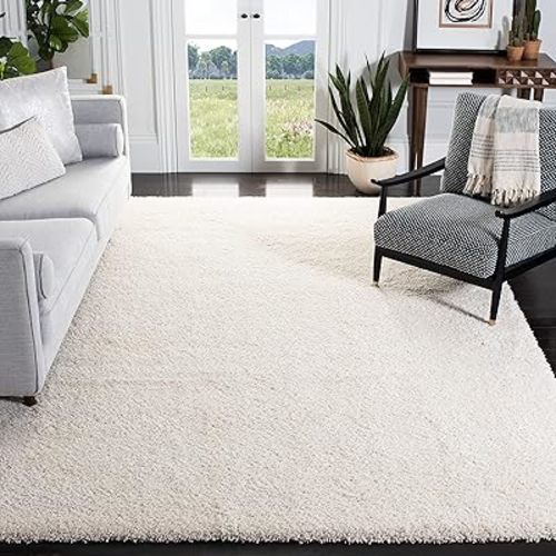 SAFAVIEH California Shag Collection Area Rug - 8' x 10', Ivory, Non-Shedding & Easy Care, 2-inch Thick Ideal for High Traffic Areas in Living Room, Bedroom (SG151-1212)