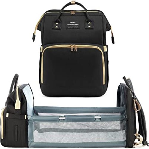 Diaper Bag Backpack with Changing Station, Large Baby Diaper Bag, Multifunctional Travel Diaper Waterproof Backpack for Baby Boy & Girls, with Portable Diaper Pad, Black