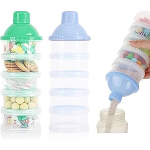 2 PCS 5 Layers Baby Milk Powder Dispenser, Portable Formula Dispenser, Travel Milk Powder Container, Snack Storage Box (Blue + Green)