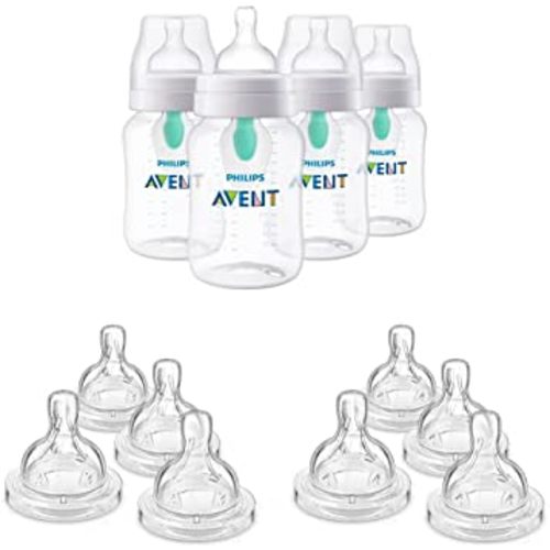 Philips Avent Anti-Colic Baby Bottles with AirFree Vent, 9oz, 4pk, Clear, SCY703/04