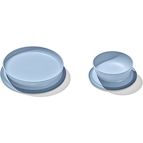 OXO Tot Stick & Stay Suction Plate & Bowl Set - Dusk - Plate & Bowl Stick to Surfaces to Prevent Tipping & Sliding During Meals