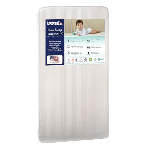 Kolcraft Pure Sleep Therapeutic Breathable Crib Mattress plus Toddler Bed Fit, GREENGUARD GOLD Certified, Made in USA, 150 Extra Firm Posture Support Coils, Non Toxic, Safety & Quality Tested, 52"X28"