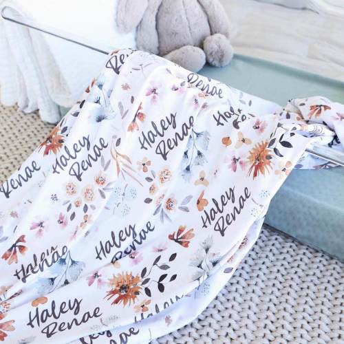 Lorelai's Floral Personalized Baby Name Swaddle Blanket