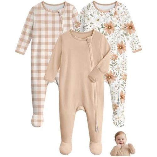 Baby Pajamas 100% Cotton Baby Sleepers for Newborn 0-3 3-6 6-9 Months 3Pcs Footie Pajamas Baby Boys Girls Clothes