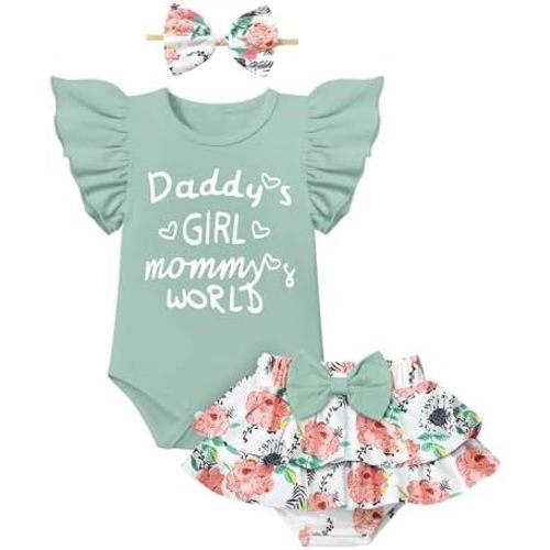 Baby Girl Clothes,Girl Summer Outfit Romper Sets Ruffle Short Sleeve Top+Shorts+ Bow Hairband 3Pcs Set