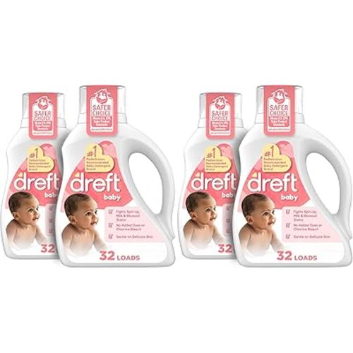 Dreft Newborn Baby Liquid Laundry Detergent,Gentle on Sensitive Skin,HE Compatible,32 loads each,(Pack of 4)