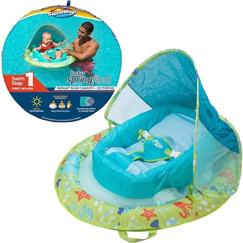 SwimWays Baby Spring Float with Adjustable Canopy - 4-Green