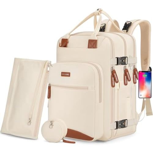 Diaper Bag Backpack,BAGPARKK Multi function Baby Bag with Portable Changing Pad, Pacifier Holder,Waterproof Diaper Bags with USB Charging Port,Anti-Theft Travel Backpack for Mom, Dad, Newborn (Beige)