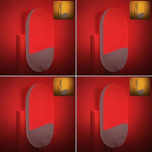 670nm Red & Amber Light Night Light Plug into Wall for Sleep[4 Pack] - Zero Blue Light, Dusk to Dawn Sensor Auto On/Off LED Red Night Light for Nursery Bedroom Bathroom