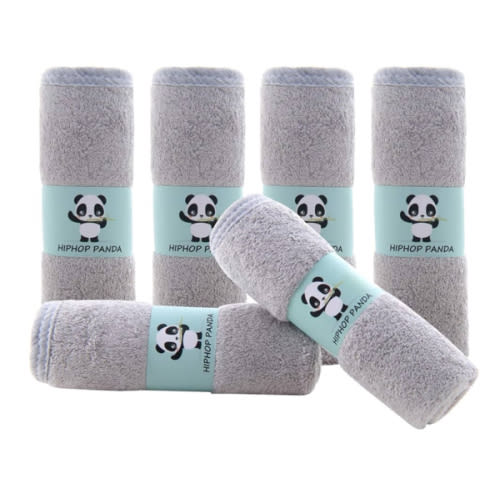 HIPHOP PANDA Baby Washcloths, Rayon Made from Bamboo - 2 Layer Ultra Soft Absorbent Newborn Bath Face Towel - Reusable Baby Wipes for Delicate Skin - Grey, 6 Pack