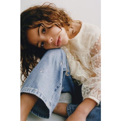 EMBROIDERED BUTTERFLY WIDE LEG JEANS - Light blue | ZARA United States