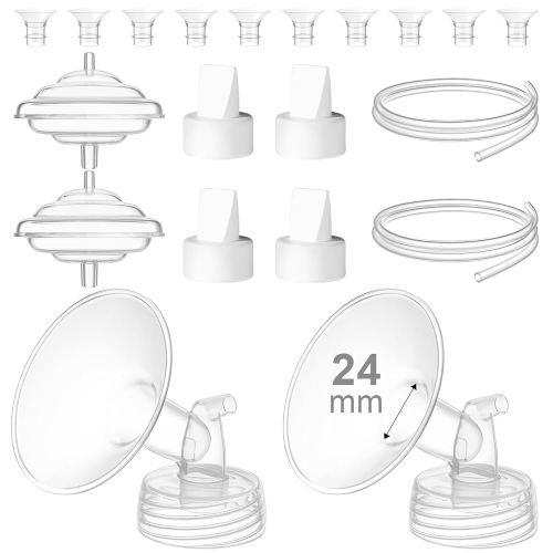 Breast Pump Accessories Kit - 24mm Flange Set Compatible with Spectra S1/S2/Motif Luna, Includes Valves, Tubing, Inserts & Backflow Protectors