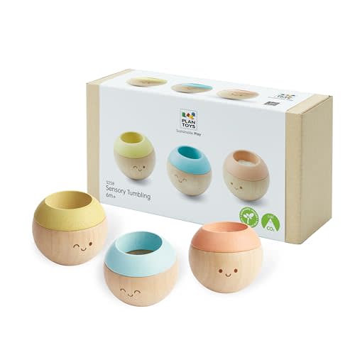 PlanToys® Pastel Wooden Tumbling Montessori Toy for Babies 6 Months+ Set | pastel wooden tumbling set, montessori sensory play, fine motor skill development, developmental baby toy, babies 6 months+ g