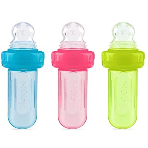 Nuby EZ Squee-Z Silicone Self Feeding Baby Food Dispenser, 1 Count (Pack of 1) - Aqua/Pink/Green, Colors May Vary