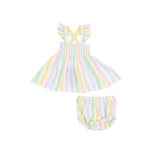 Rickrack Smocked Organic Cotton Ruffle Strap Top & Bloomers Set, 18M