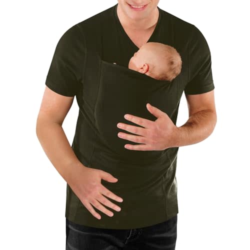 Mens Baby Carrier Shirt V Neck Short Sleeve T-Shirts for Men Skin to Skin T-Shirt with Pocket